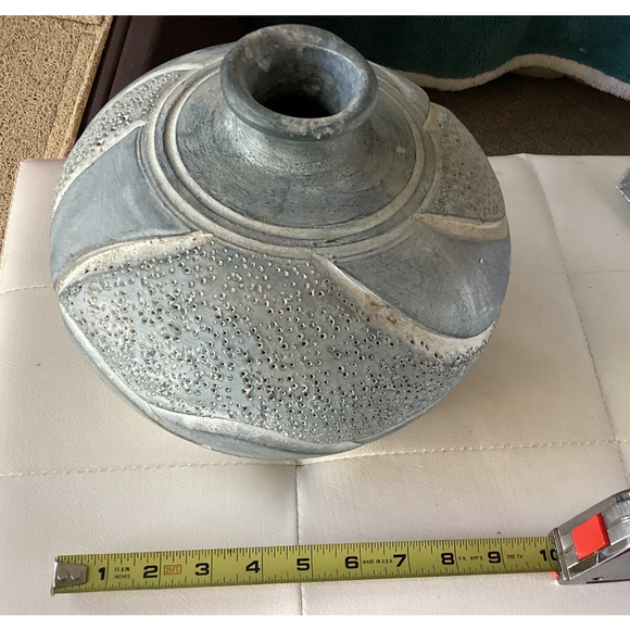 Pier 1 Blue Gray Ceramic Vase White Swirls Hand Crafted Pottery Large 8” Heavy - Picture 9 of 9
